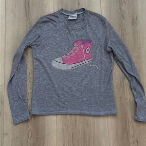 Firehouse Gray Long Sleeve Shirt with Pink Crystal converse Sneaker Design